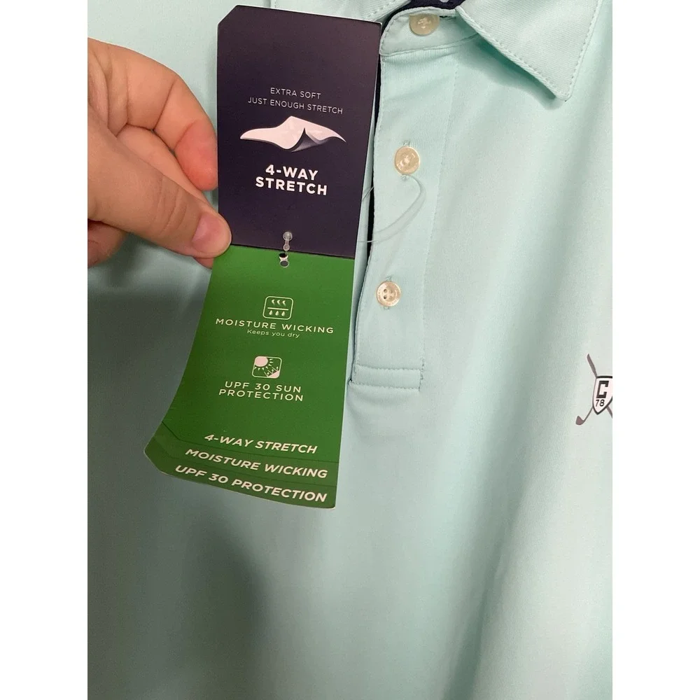 CHAPS Golf Polo Men's Size L  Aruba Blue/Light Turquoise Shorts Sleeve Shirt UPF - Picture 6 of 14